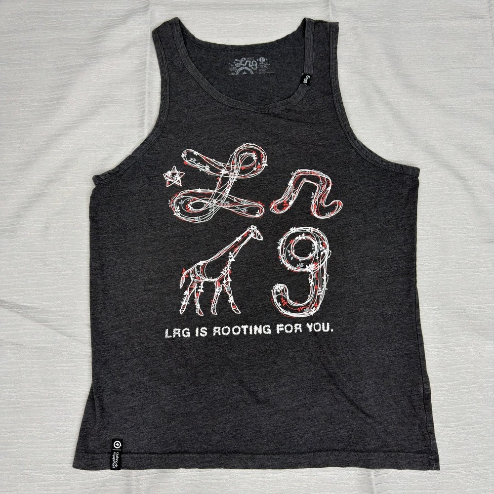 LRG Lifted Research Group Tank Top Mens Large Gray Giraffe Graphic Y2K Vtg Skate